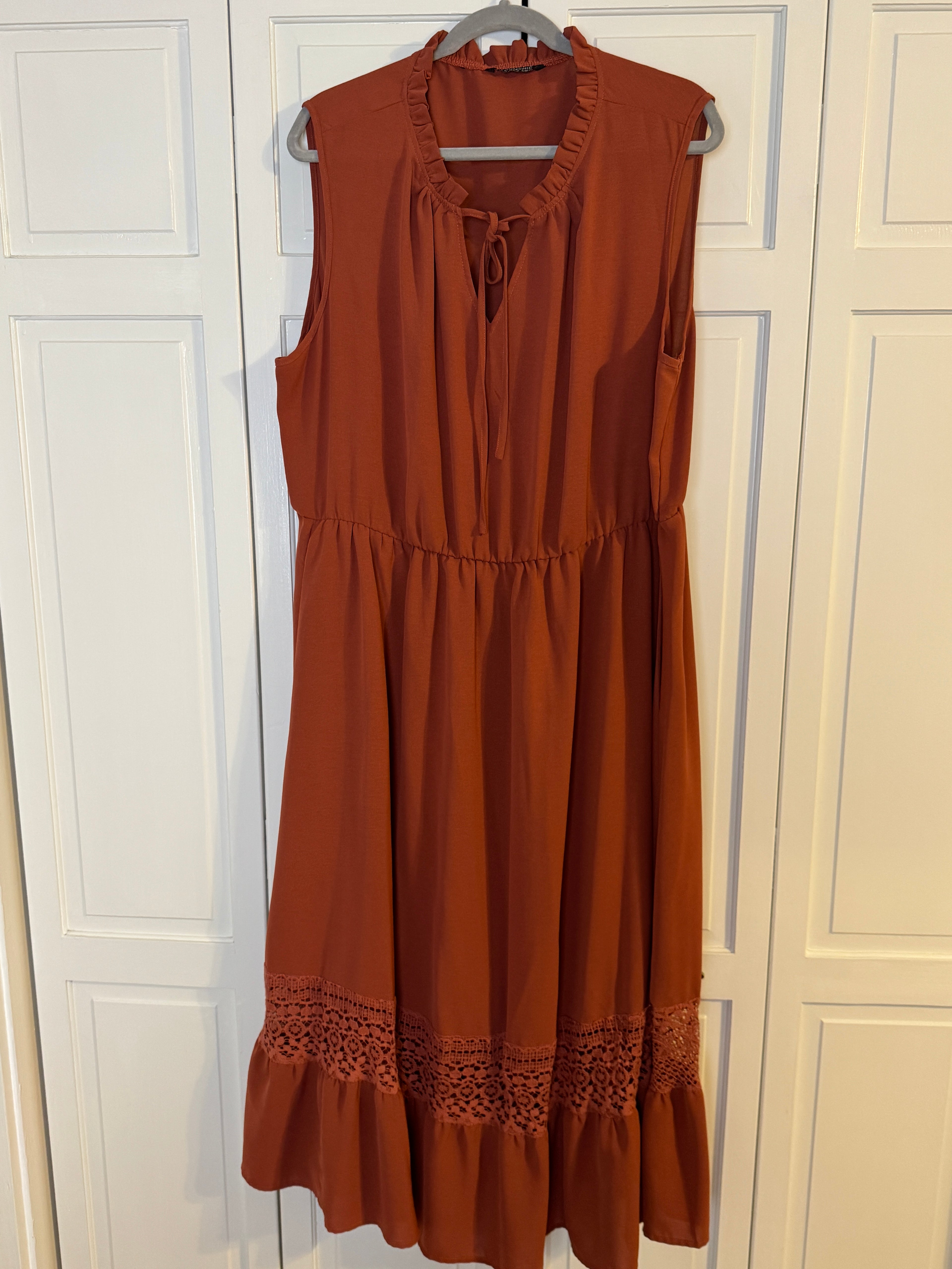 Burnt orange sleeveless maxi dress from Bloomchic pre-worn size 22-24